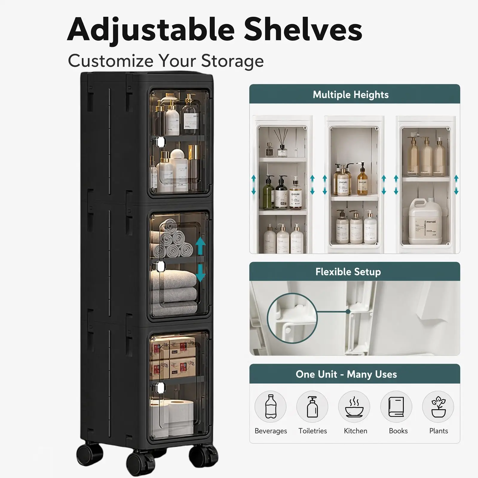 5단 블랙 슬림형 좁은 공간용 이동식 수납장, 높이 조 - Kitchen Gadgets Organizer 리뷰 및 가격