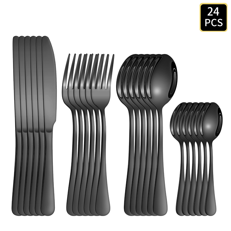 4/6/16/24개입 블랙 스테인리스 스틸 커트러리 세 - Kitchen Gadgets Gold 리뷰 및 가격